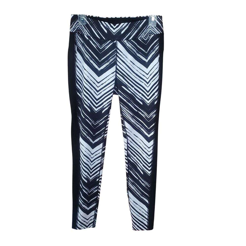 Zenergy by Chico's Size 0 = Small /4 Black White Stripe Abstract Active Leggings